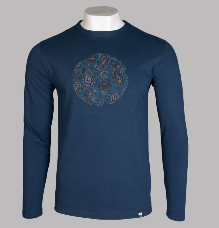 Pretty Green LS Alloway Paisley Logo T-Shirt Navy