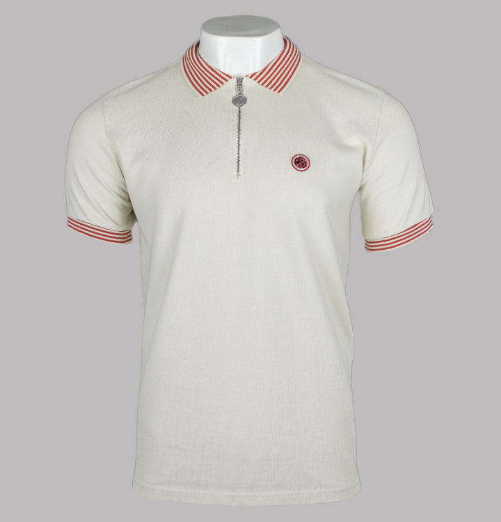 Pretty Green Orion Stripe Collar Polo Stone