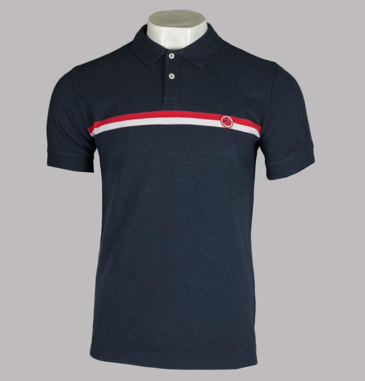 Pretty Green Tilby Chest Stripe Polo Shirt Navy Blue