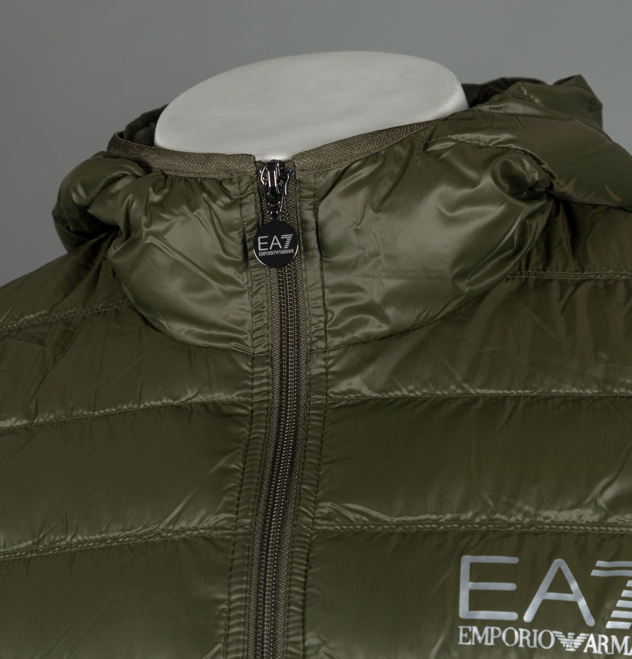 EA7 Quilted Down Hooded Jacket Forest Night