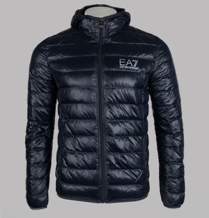 EA7 Quilted Down Hooded Jacket Night Blue