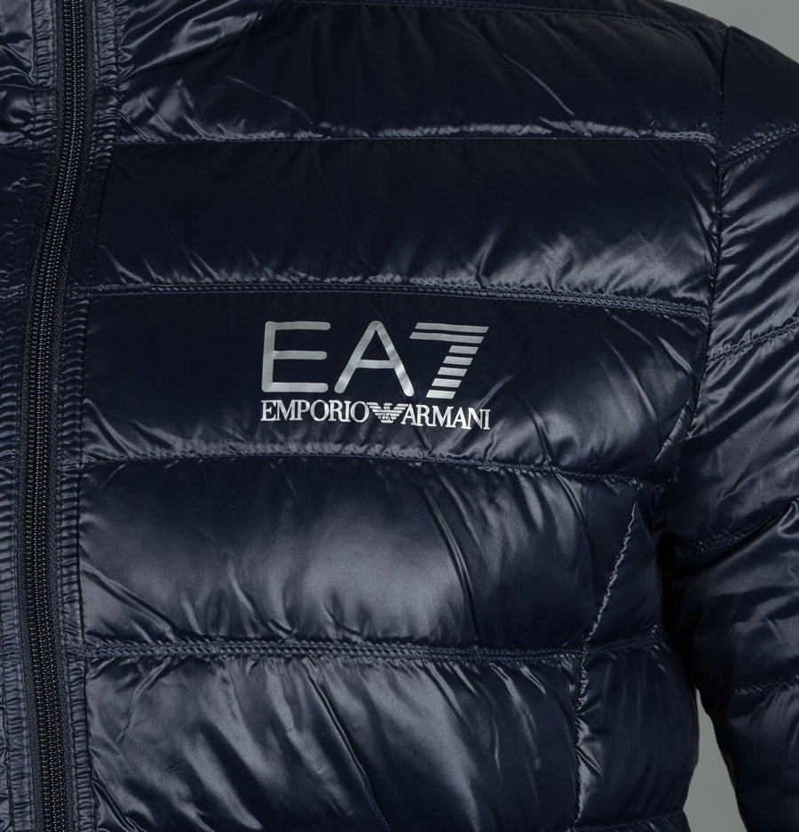 EA7 Quilted Down Hooded Jacket Night Blue