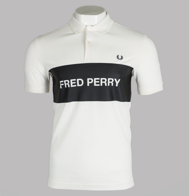 Fred Perry Printed Panel Polo Shirt Snow White