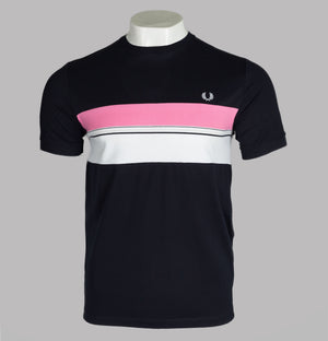 Fred Perry Striped Chest Panel T-Shirt Navy