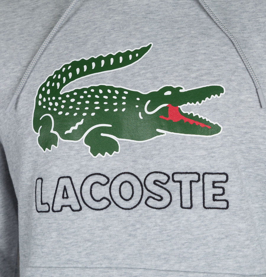 Lacoste Embroidered Signature Logo Hooded Sweatshirt Light Grey