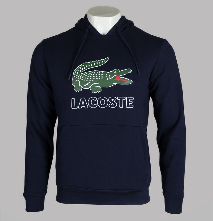 Lacoste Embroidered Signature Logo Hooded Sweatshirt Navy